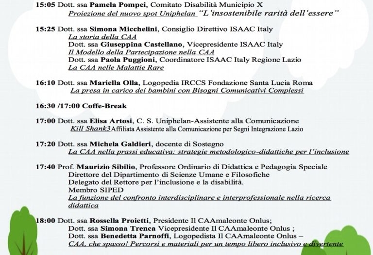 20 marzo 2019 - Convegno: “ComuniCAA con me! La Comunicazione Aumentativa e  Alternativa, la più grande forma di dialogo per le persone non verbali” -  Roma per tutti